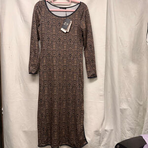 Women's COZY Brown & Black Snake Print Long Sleeve Dress M